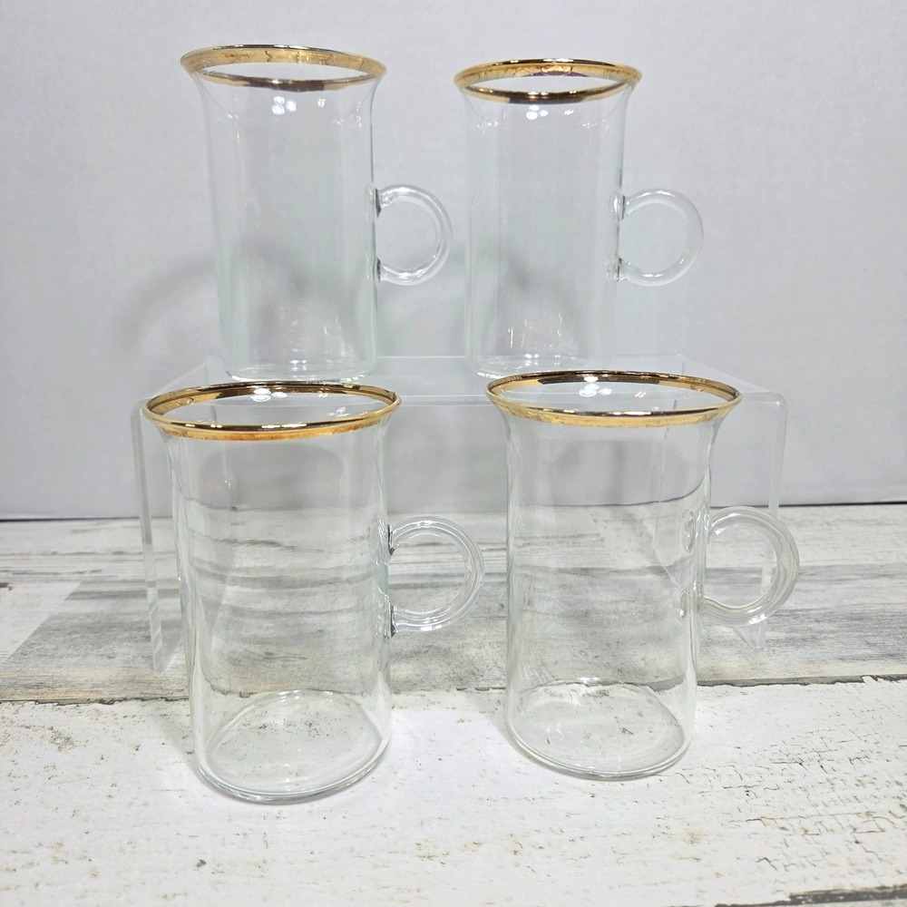 Vintage Crate & Barrel Irish Coffee Mugs Clear God Rim Flared Hand Blown Set of4